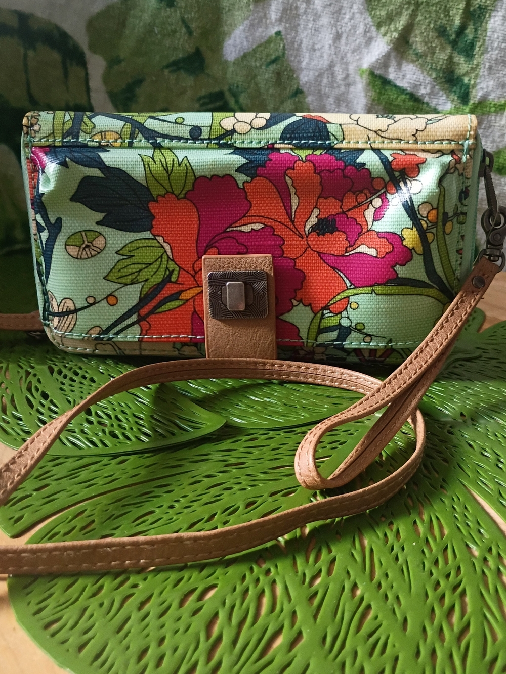 Sakroots Mint Floral Mini Crossbody with Pink & Orange Blooms